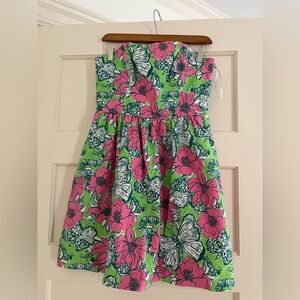 Lilly Pulitzer Floral Green and Pink Women’s Strapless Mini Dress